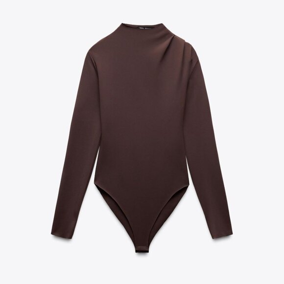 Curvy Size 2X! Never Worn Brown Mock Neck Bodysuit | Sleek Capsule Layering Esse - Picture 1 of 5